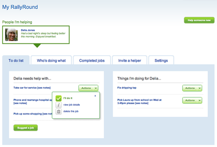 Screen grab: My RallyRound page where you'll be able to see your to do list, waiting jobs and volunteers jobs